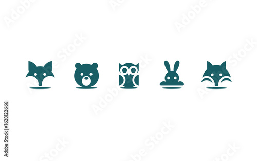 Minimalist animal logos fox bear owl rabbit teal
