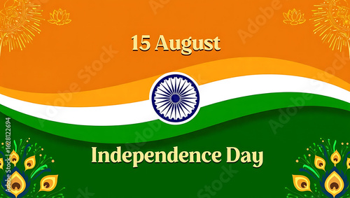 15 August Indian Happy Independence Day Celebration Poster Design Template, illustration of abstract tricolor banner with Indian flag for 15th August Happy Independence, generative ai