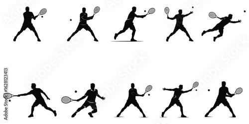 Tennis Player Silhouettes – Vector Icons of Racket Sport Movements