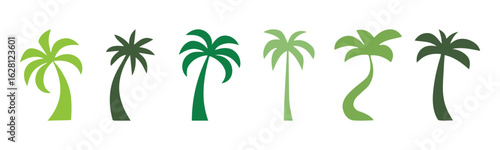 Palm Tree silhouettes. Containing nature, tree, palm, plant, landscape, coconut, beach and more icons. Vector illustration.