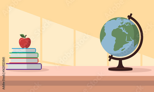 School and education concept represented by globe and books icon. Colorfull and flat illustration
