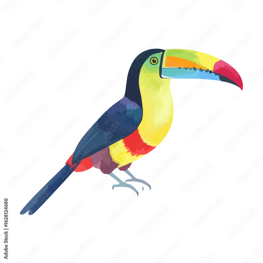 Fototapeta premium Colorful Watercolor Toucan with Large Beak Illustration