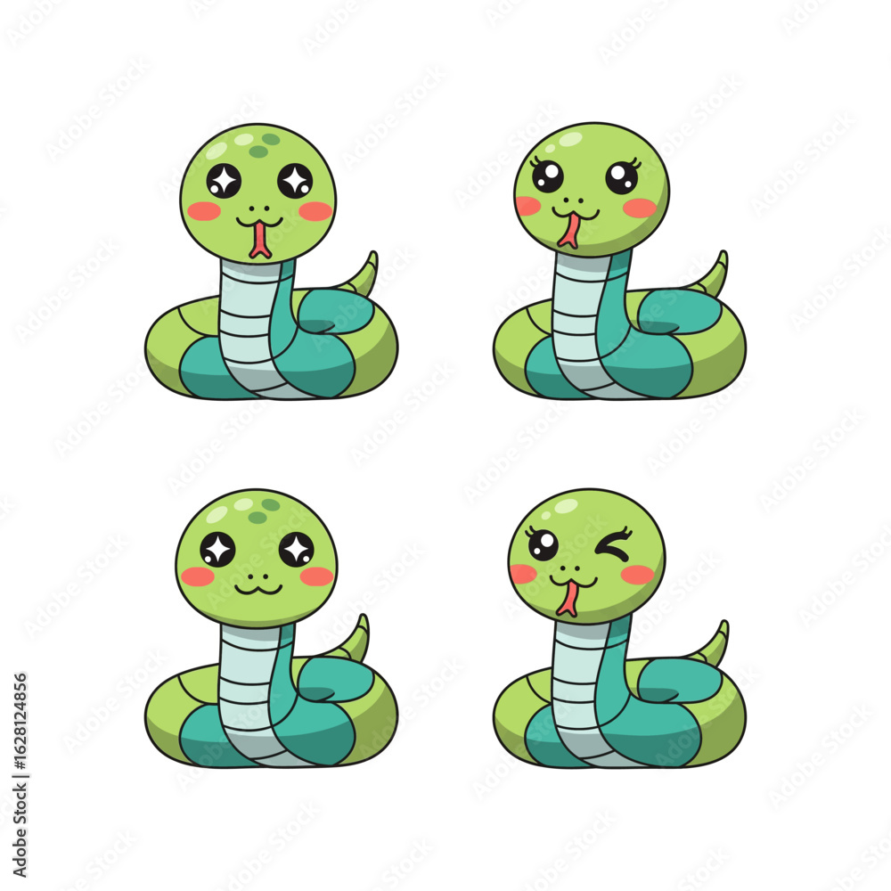 Fototapeta premium Cute Cartoon Snakes in Various Poses