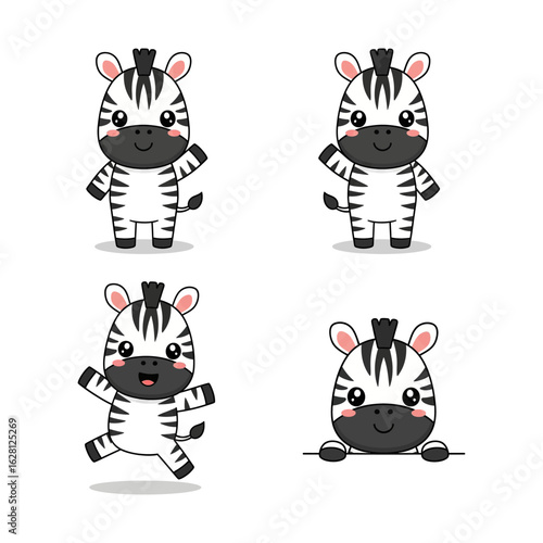 Cute cartoon zebras in various poses