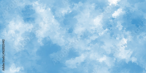 Abstract Blue watercolor sky with clouds. brush strokes on white paper background. watercolor splash template. sky nature landscape background. blue watercolor splash stroke of cloudy sky.