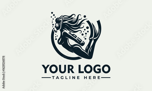 A stylized logo featuring a mermaid swimming underwater, surrounded by bubbles.