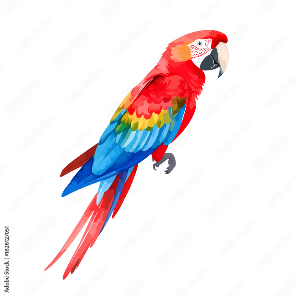 Fototapeta premium Vibrant Scarlet Macaw Illustration with Detailed Feather Texture and Colorful Plumage