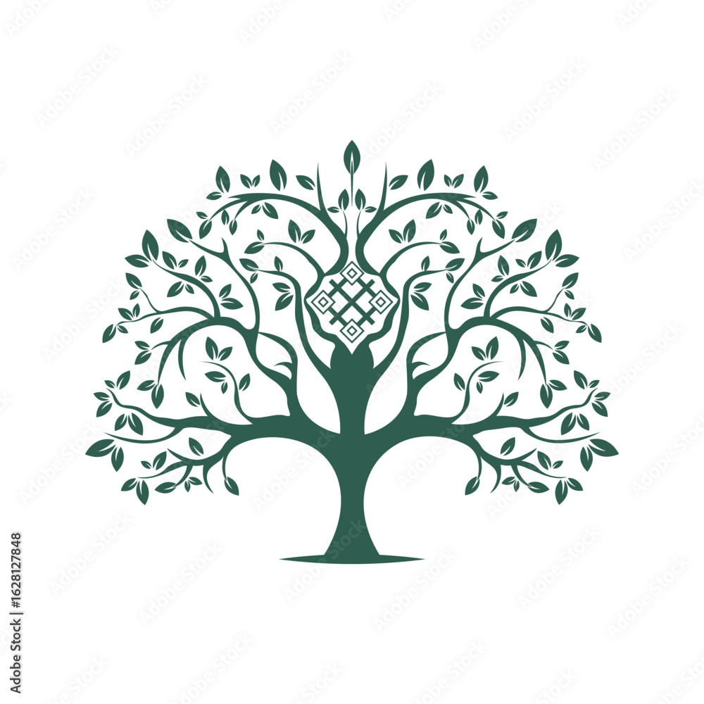 Obraz premium Tree logo with an ethnic element in the middle. Vector logo