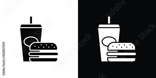 Hamburger and soft drink cup icon Pixel perfect vector graphics. Symbol, logo illustration.