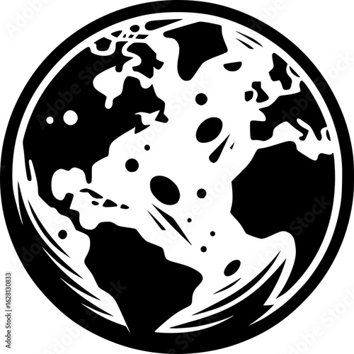Earth in Perspective: An artistic, minimalist depiction of the Earth, rendered in a striking monochrome, symbolizes global interconnectedness, environmental awareness, and the beauty of our planet.