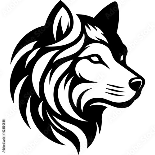 Wallpaper Mural Powerful wolf in silhouette: A striking, high-contrast black and white silhouette portrait of a majestic wolf, embodying strength and untamed spirit. Torontodigital.ca