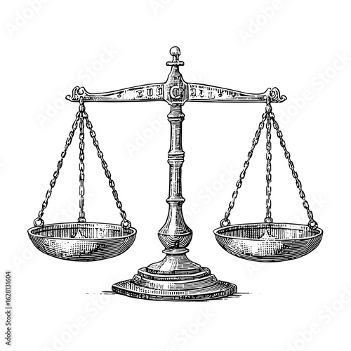 Classic engraved balance scales symbolizing justice and equality  