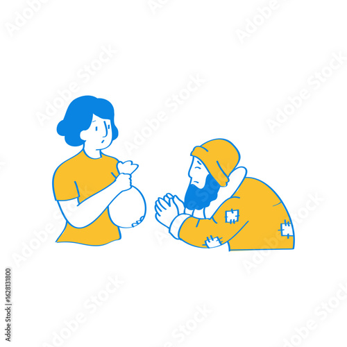 Helping Someone. Person giving money to a beggar isolated on transparent background.