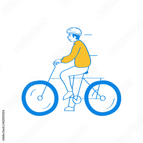 Bicycling. Person wearing a helmet riding a bicycle isolated on transparent background.