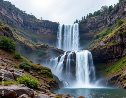 waterfalls form where flowing water erodes softer rock layers beneath harder rock causing overhangs to collapse and water to drop vertically forming natural cascades.