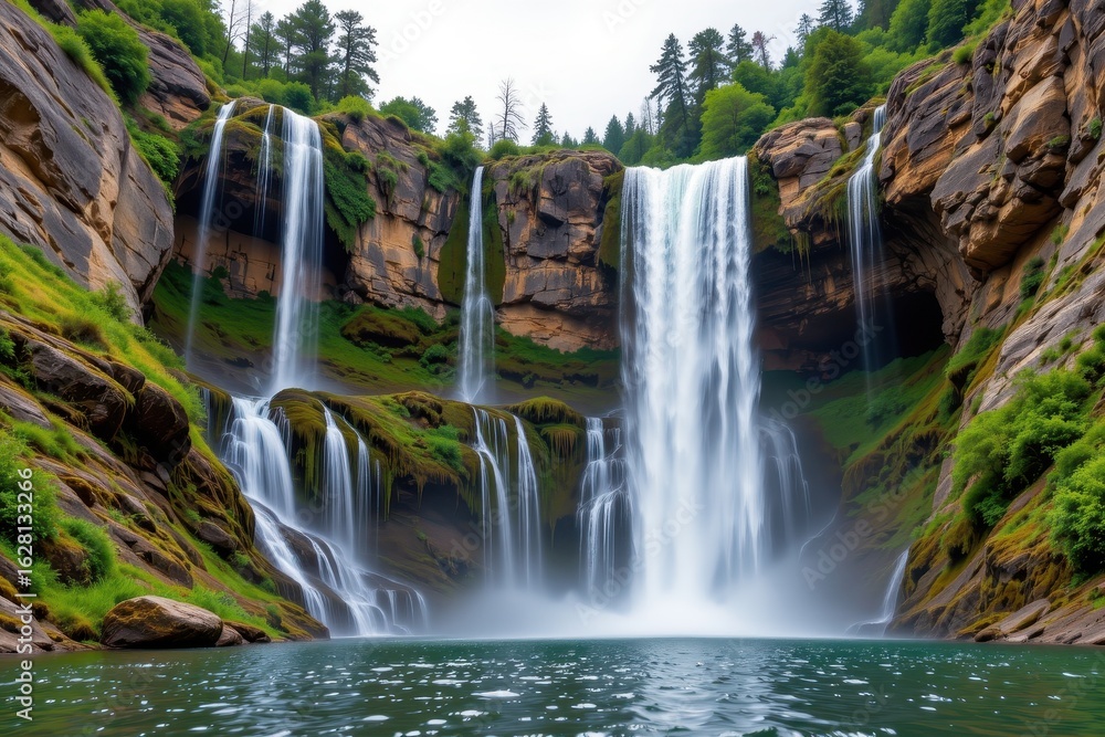 Fototapeta premium waterfalls form naturally when erosion creates cliffs or escarpments rivers flow over these areas causing water to fall vertically creating natural water cascades.