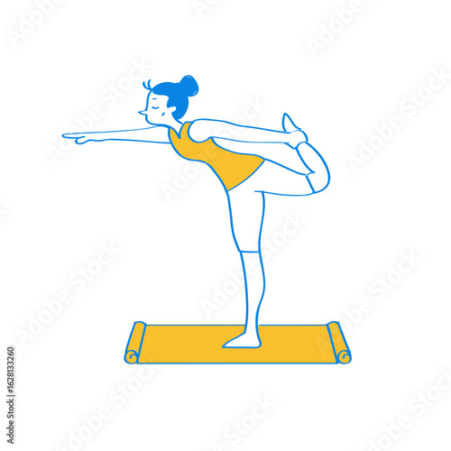 Yoga. Woman in yoga pose dancer pose on yoga mat isolated on transparent background.