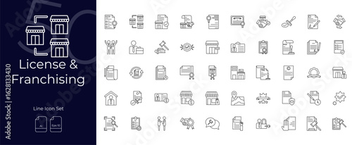 License and franchising Line Editable Icons set. Vector illustration in modern thin line style of License and franchising icons: branding, store, retail, etc