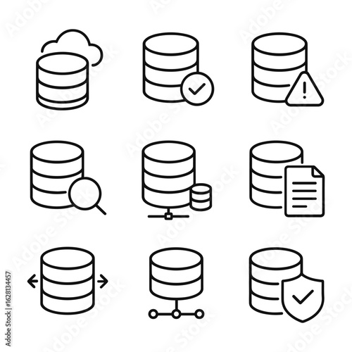 Server infrastructure vector icons. Outline symbols. Line design