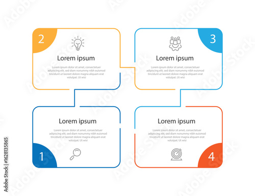 4 step or option table square line connected for infographic template, business presentation, worksheet, and web graphic design 