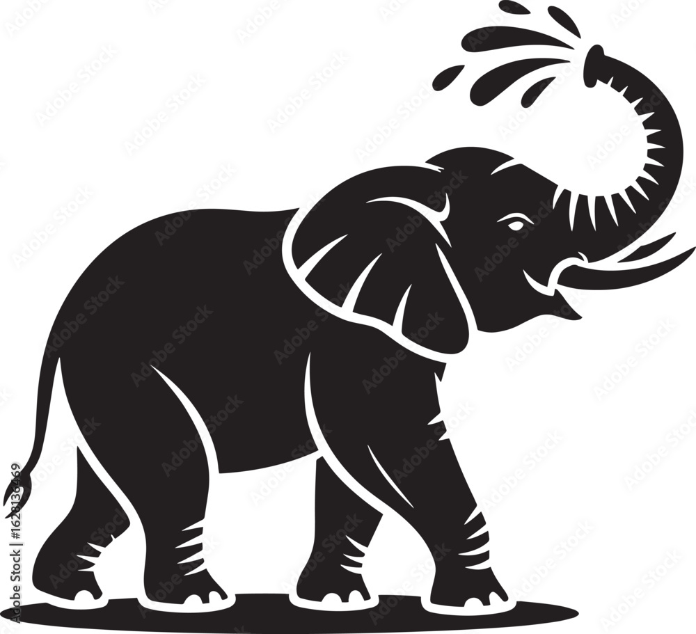 Obraz premium Playful Elephant Silhouette Vector Art with Water Spray for Fun and Educational Designs