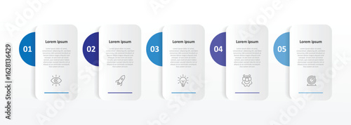 Business infographic template vector element with 5 step and icons can be used for workflow layout, business information, presentation data and web graphic design 