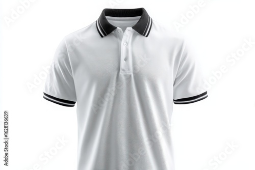 Iridescent Silver Pattern White Polo Shirt with Black Trim