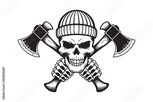  skull with crossed axes  silhouette  vector