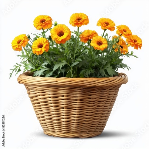 Wallpaper Mural Scalloped rattan pot with marigold isolated on transparent background Torontodigital.ca