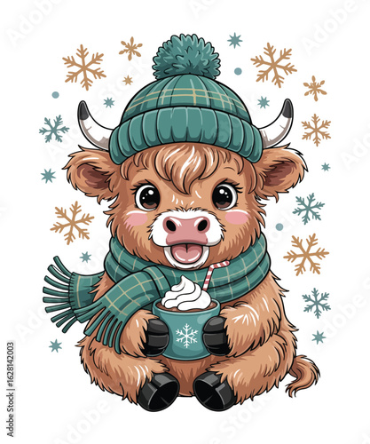 Winter highland cow