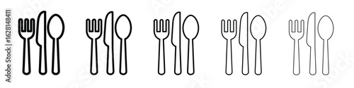 Spoon forks and knife icon logo. Black line icon, vector illustrations.