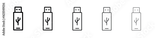 USB icon logo. Black line icon, vector illustrations.