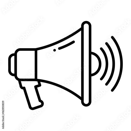 Announcement Megaphone Icon. A simple yet striking black and white illustration of a megaphone, perfect for conveying announcements, promotions, or calls to action. 