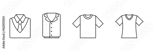 Men shirts tops casual office icon vector illustration for clothing collection outfit t shirt v neck formal design modern style.