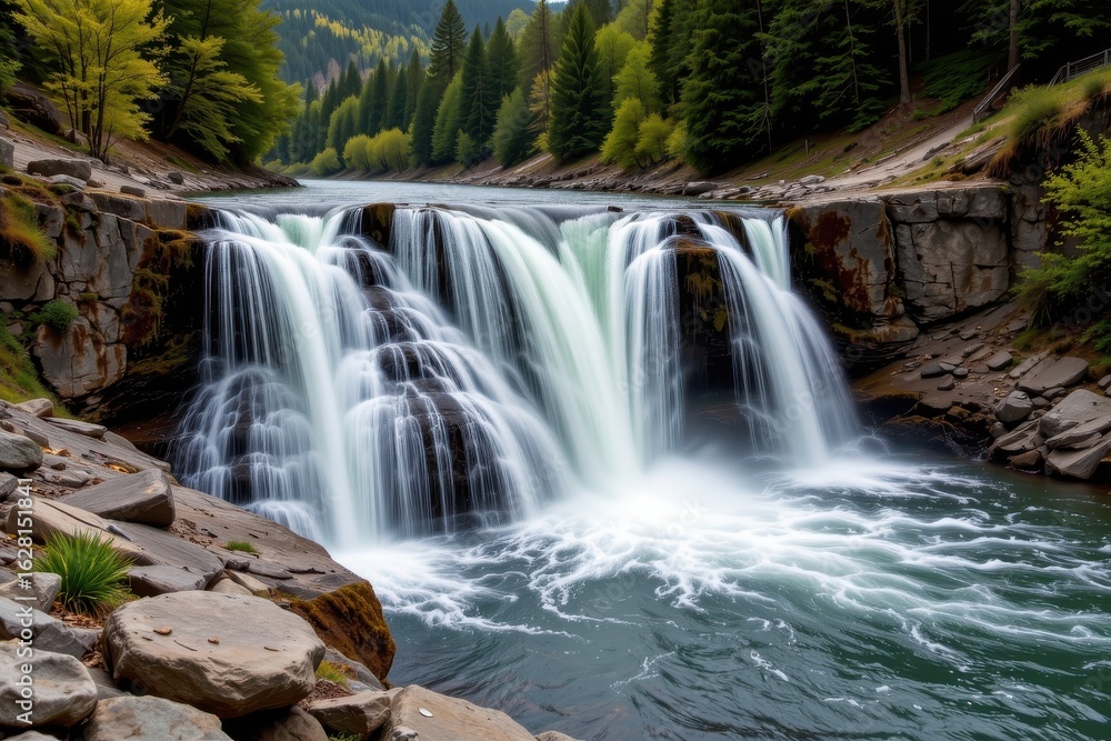 Fototapeta premium thermal pollution caused by industrial wastewater raises water temperatures near waterfalls, stressing temperature sensitive species and reducing oxygen levels in the water.