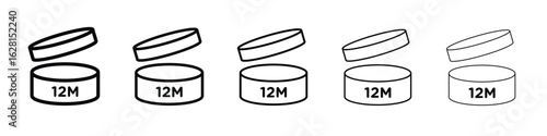 Period after opening 12m icon logo. Black line icon, vector illustrations.