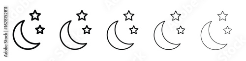 Night icon logo. Black line icon, vector illustrations.