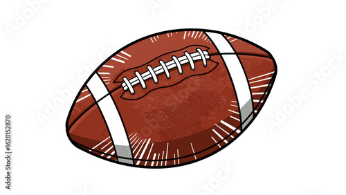 Classic American Football Ball Illustration. Brown Leather Sports Equipment with White Stripes and Laces for Games and Recreation.