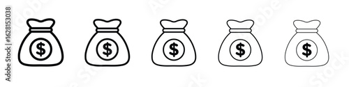 Money bag icon logo. Black line icon, vector illustrations.