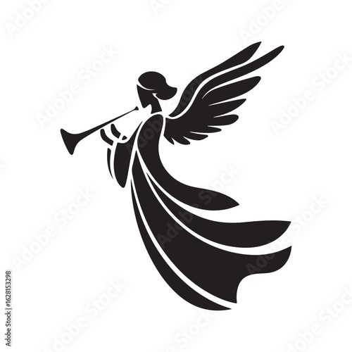 Christmas Angel with Trumpet Silhouette Vector Icon for Holiday and Religion