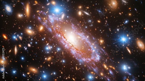 Galaxy Cluster in Infrared Spectrum with Cosmic Nebulae, Astronomy Data Visualization