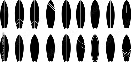 Surfboard icon silhouette, surfboard symbol	