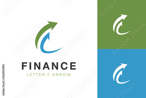 Letter F with Upward Arrow concept symbol, Financial Logo Icon design for Finance and Investment Business, growing presentation and accounting services graphic element.