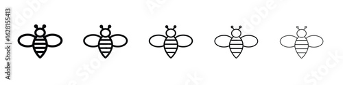 Flying bee icon logo. Black line icon, vector illustrations.