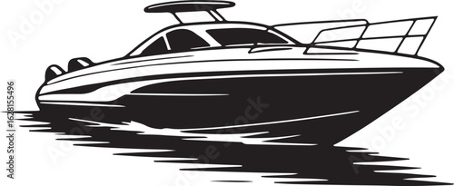 Motorboat Silhouette on Water Vector Illustration for Speedboat Designs and Recreational Boating Projects