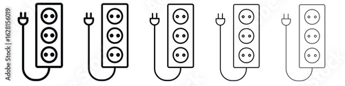 Electric extension cord icon logo. Black line icon, vector illustrations.