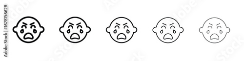 Crying baby icon logo. Black line icon, vector illustrations.
