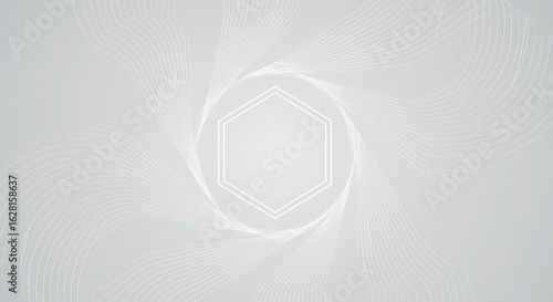 Abstract White Lines Swirling Around a Hexagon Frame Background