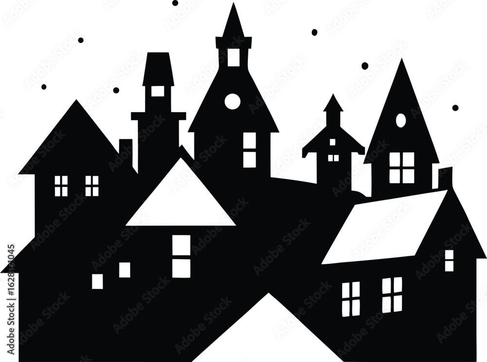 Obraz premium Spooky haunted mansion silhouette isolated on white background