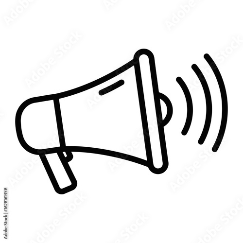 Announcement Megaphone Icon. A simple yet striking black and white illustration of a megaphone, perfect for conveying announcements, promotions, or calls to action. 